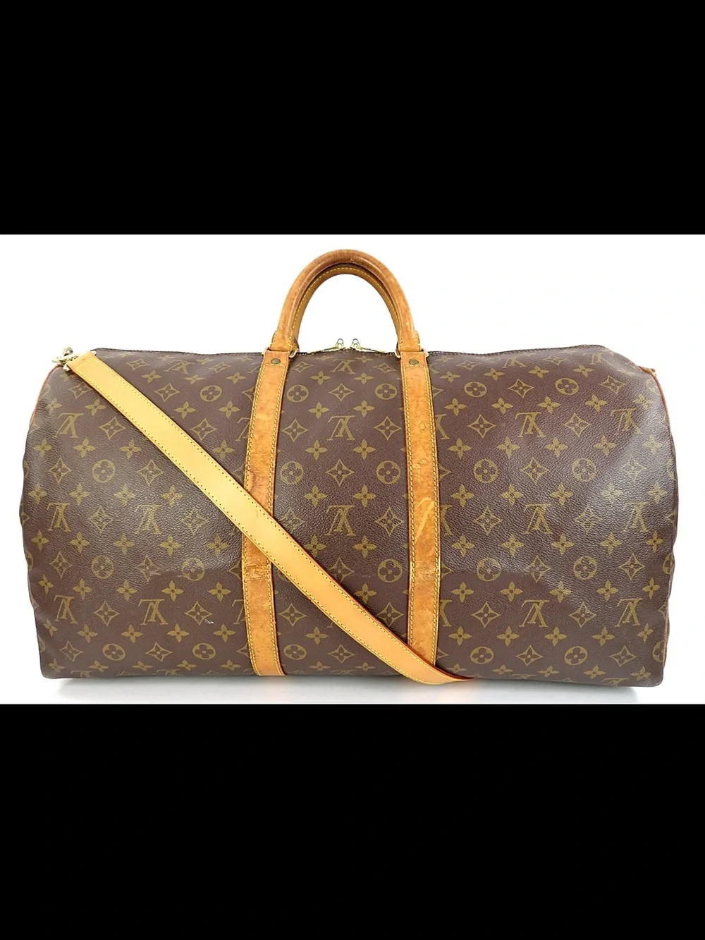 Louis Vuitton Brown Monogram Duffel with Tan Leather Strap